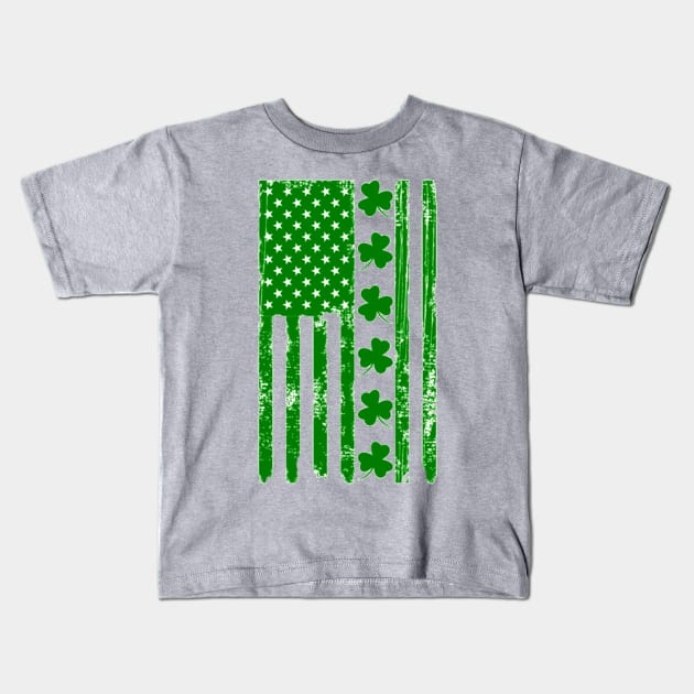 St Patricks Day Shamrock Irish American Flag Grunge Kids T-Shirt by MADesigns